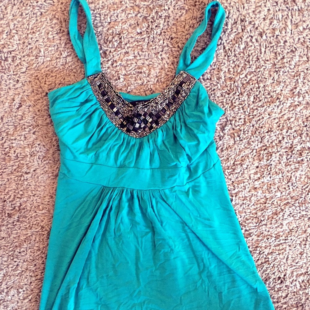 Turquoise Tank Top w/ Beaded Neckline